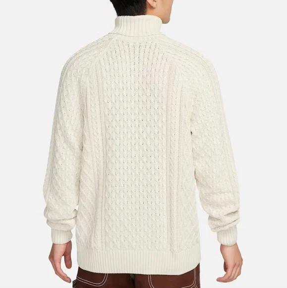 NWT Nike Life Light Bone Cable Knit Swoosh Turtleneck Sweater M